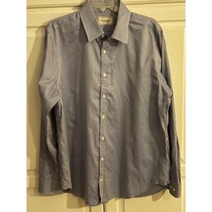 Williams & Kent Mens Blue White Micro Stripe Cotton Button Down Dress Shirt